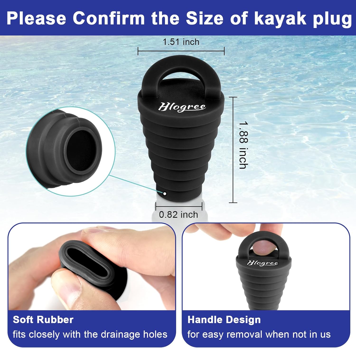 8 Pack 1.25" Kayak Scupper Plugs for Boats with Ring Pull, Rubber Drain Plugs, Livewell Boat Drain Plug Kit, for Universal Kayak Plugs, Scupper Plugs, Kayak Canoe Boat