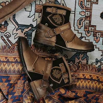 Moto Boots for Men Fashion Zipper-up Leather Chukka Boots Casual Shoes Retro Style Combat Hiking Dress Ankle Boots for Men