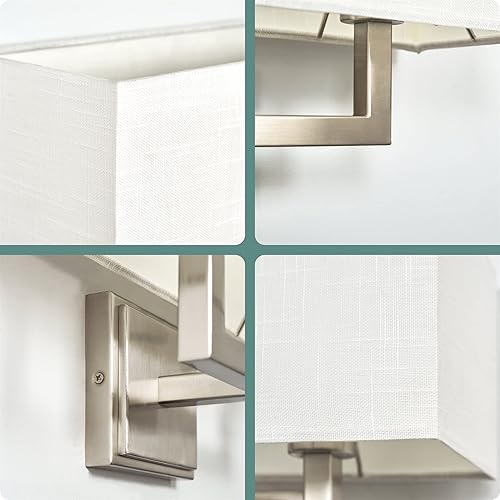 Miniatura 2 de Kira Home Haven - Lámpara de pared moderna de 16 pulgadas con 2 luces + pantalla rectangular de tela blanca, acabado de níquel cepillado