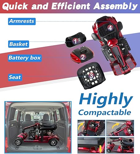 Miniatura 6 de Ontrip Scooter eléctrico plegable de movilidad de 4 ruedas, scooter móvil eléctrico para viajes, adultos, ancianos, soporta batería de 266 libras20