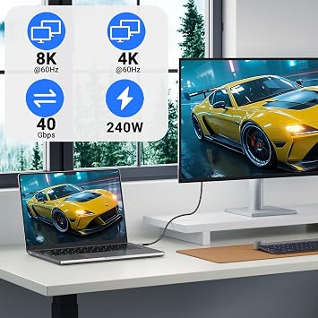 2 Pack 30cm USB 4 Cable, 240W USB C to USB C Cable, 40Gbps High Speed Data Transfer, Single 8K or Dual 4K Display Video Output, Support Thunderbolt 4