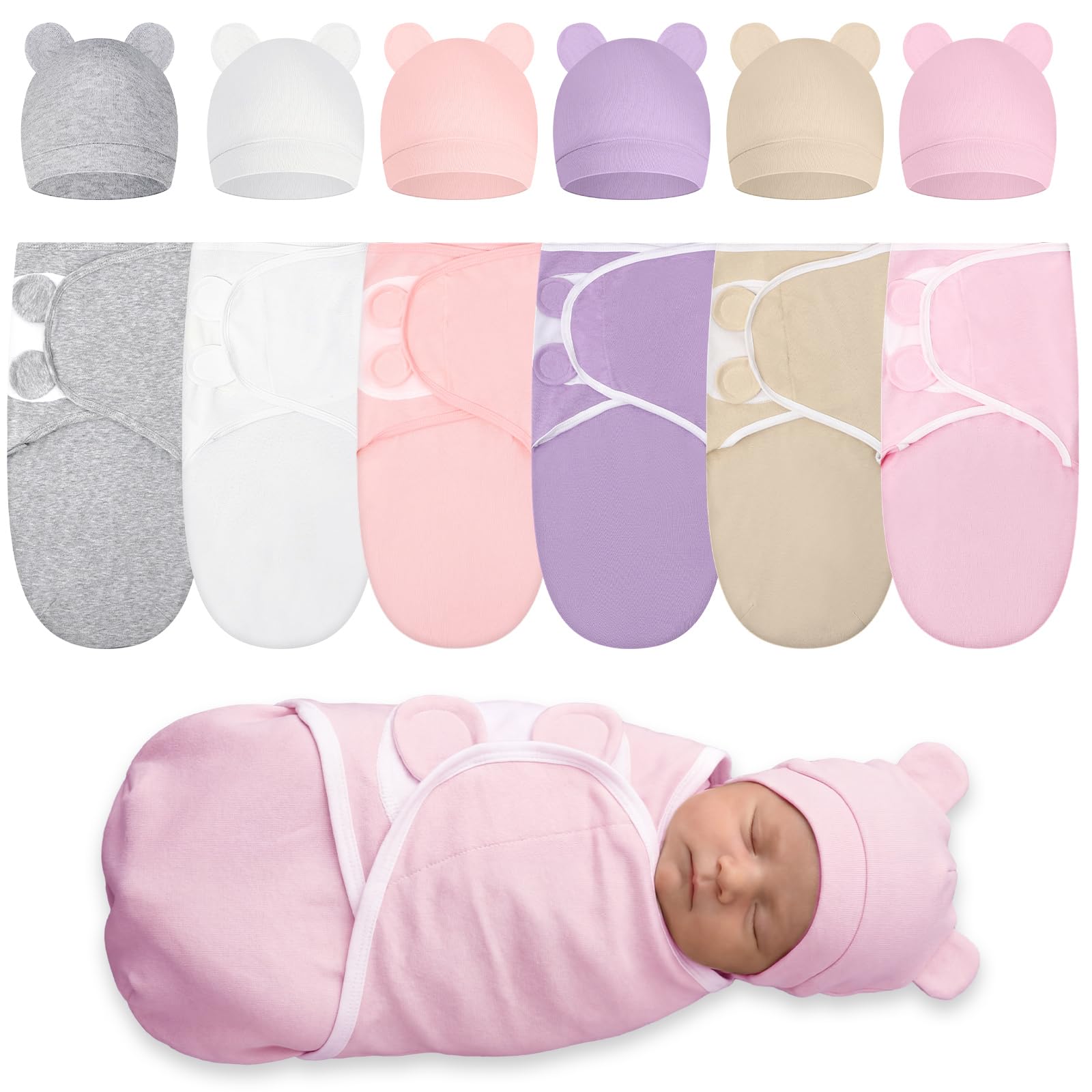 Photo 1 of *** ONLY 3 ** Ramede 6-Pack Preemie Baby Swaddle Blankets with Hats, Breathable 100% Cotton Baby Swaddles, Suitable for Preemie Babies and Newborns, Soft Cotton, Adjustable(Classic,Light Color)