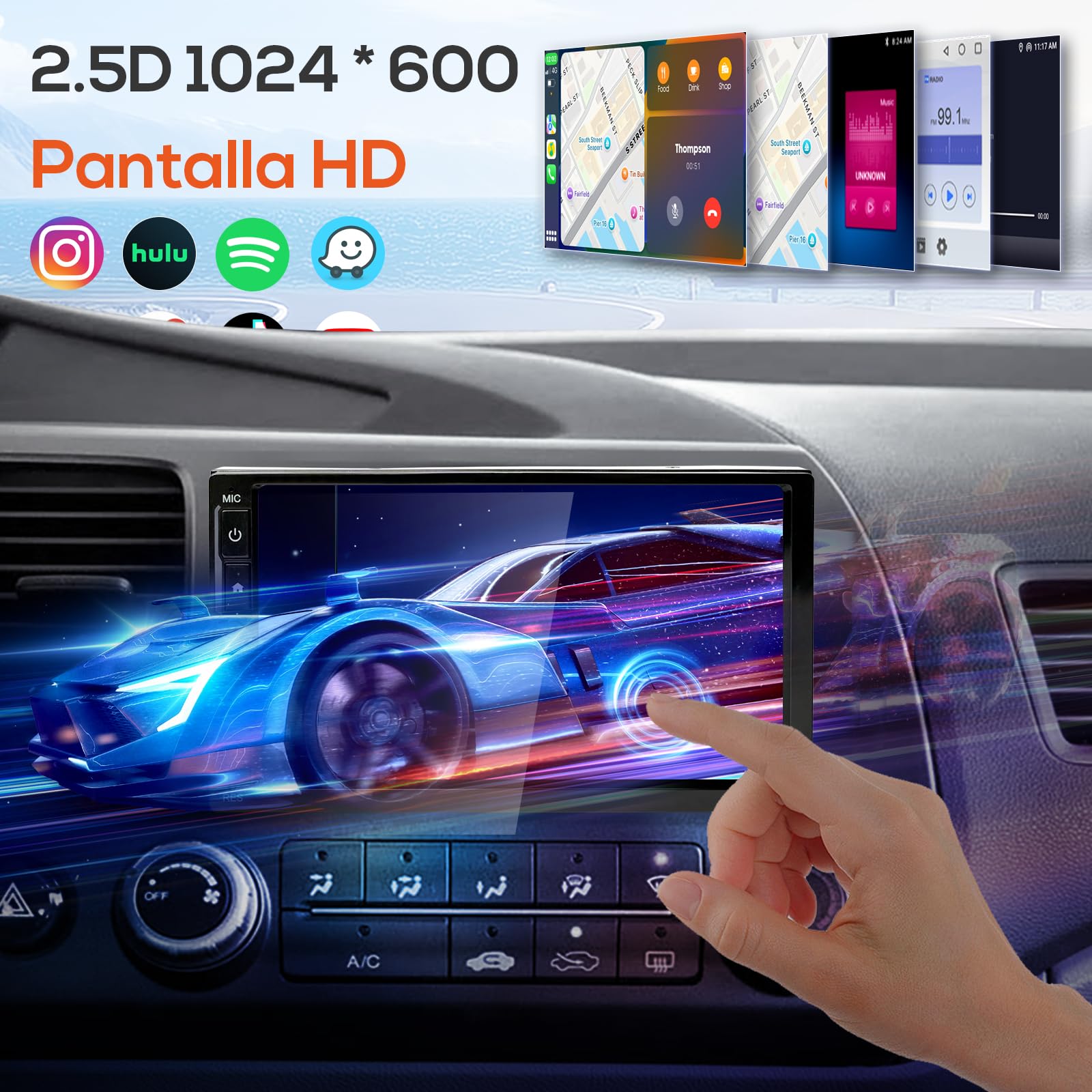 Haudio Radio Coche 2 DIN con Carplay y Android Auto Inalámbrico - Pantalla Táctil de 7 Pulgadas, Bluetooth, Mirror Link, Navegación GPS, Control por Voz, Cámara de Respaldo, FM/Am/AUX