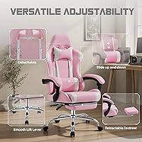 Vista 33 de DUMOS Silla de juegos con reposabrazos de conexión, sillas de videojuegos con cojín de resorte de bolsillo, silla ergonómica para computadora