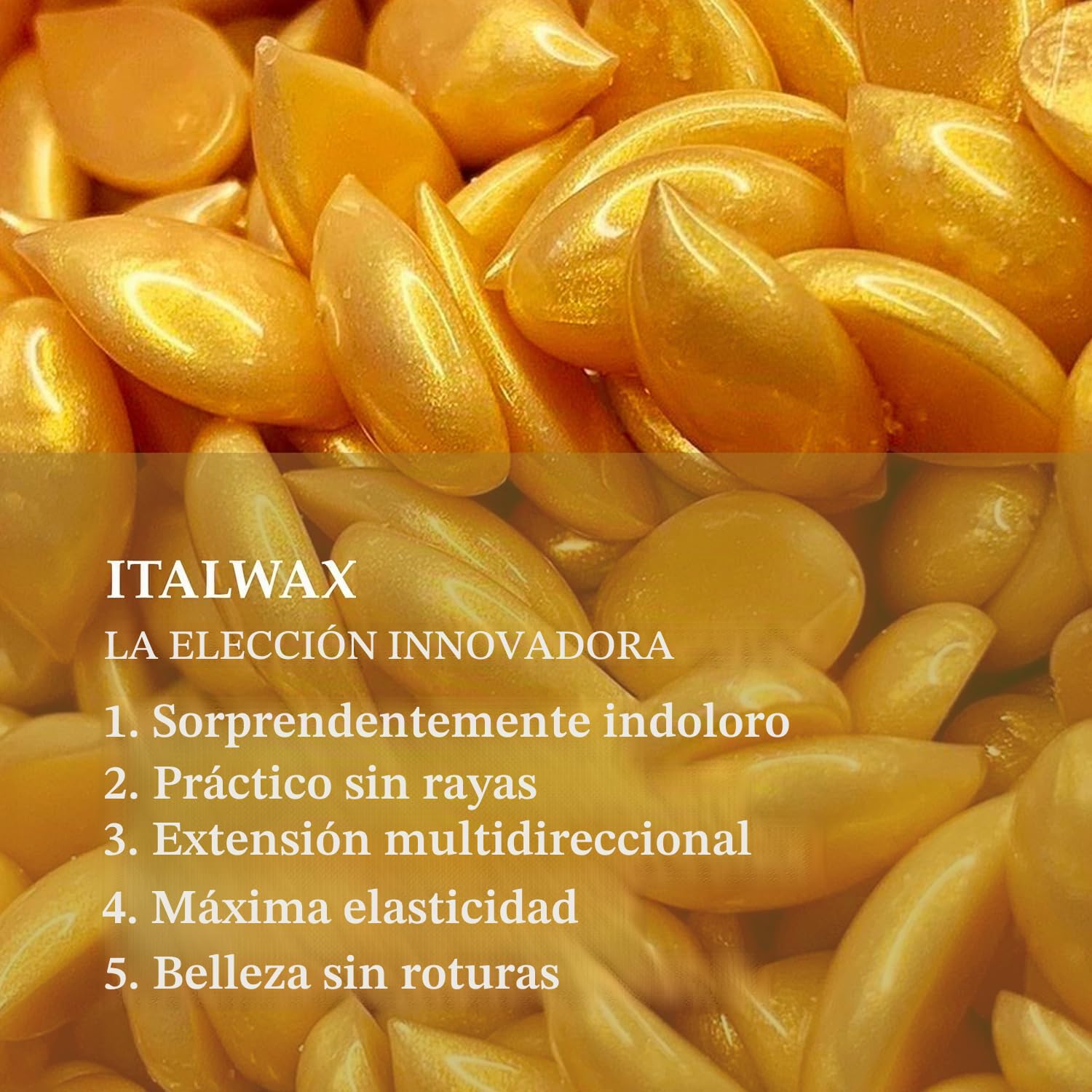 Italwax Luxury Full Body - 1 kg - Cera elástica en perlas para depilaciòn sin bandas - Fórmula sintética ideal para pieles sensibles - Adecuada para la depilación de todas las partes del cuerpo