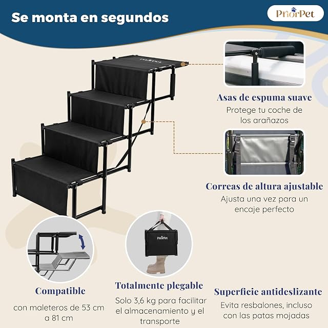 Foto 5 de 8 de Escalera para Perros Coche Plegable - Ligera y Ajustable 53–81 cm para SUV y Familiar - Alternativa a Rampa
