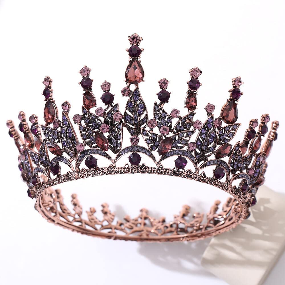Hecho a Mano Fiesta de Boda Retro Crown Crynestone Crystal Tiaras Redondas Tiaras Diadema de Novia Accesorios for el Cabello de la Boda de la Boda Diadema de Boda (Metal Color : Purple)