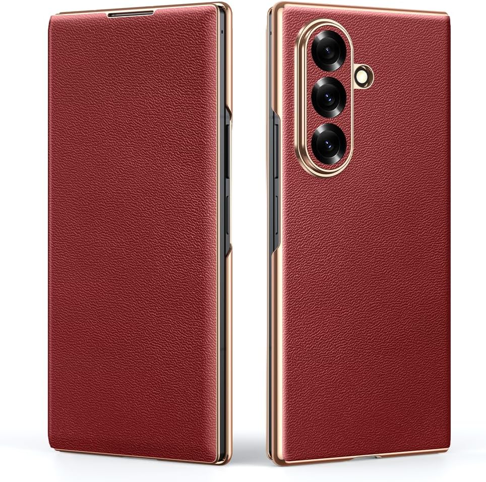 Suitable for Samsung Z Fold7 Phone case Galaxy Fold7 Shell Business flip Cover High-end Textured Cowhide Luxury (Red)