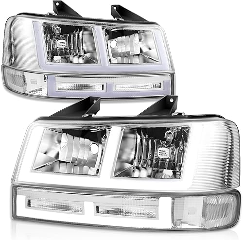 DNA MOTORING Faro LED DRL estilo F + juego de lámparas de estacionamientogiro compatible con 03-14 ExpressSavana 1500, 03-23 ExpressSavana 2500