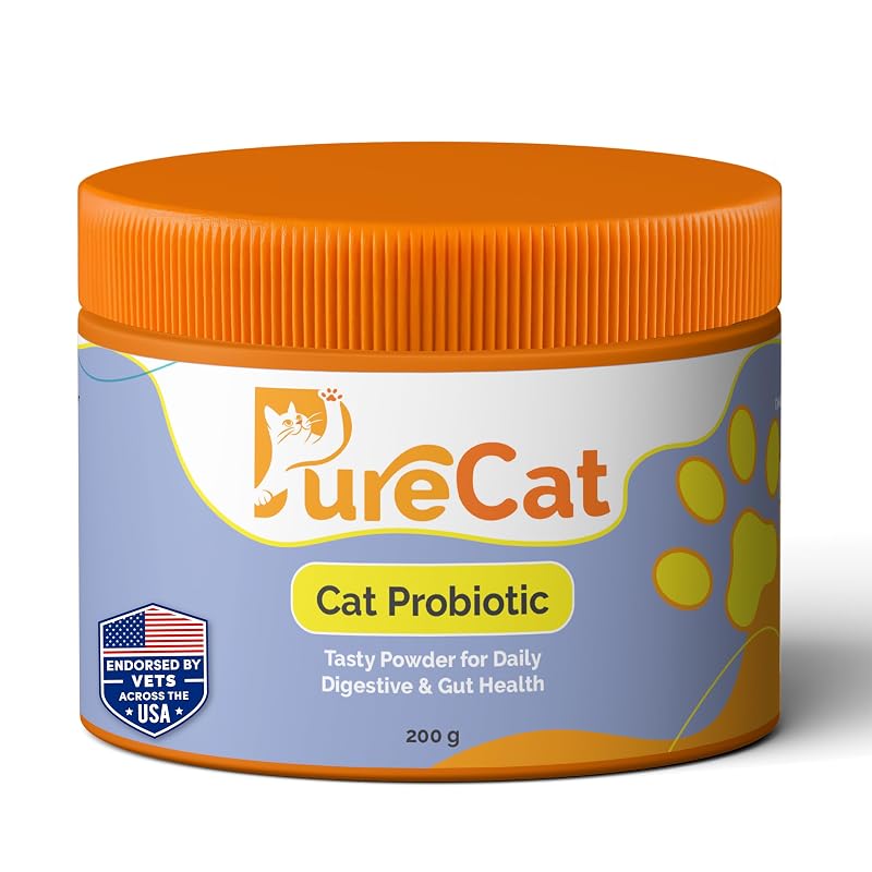Probiótico em Pó para Gatos PureCat com Inulina, Abóbora e 6 Bilhões de UFC, Sabor Frutos do Mar — 200 g