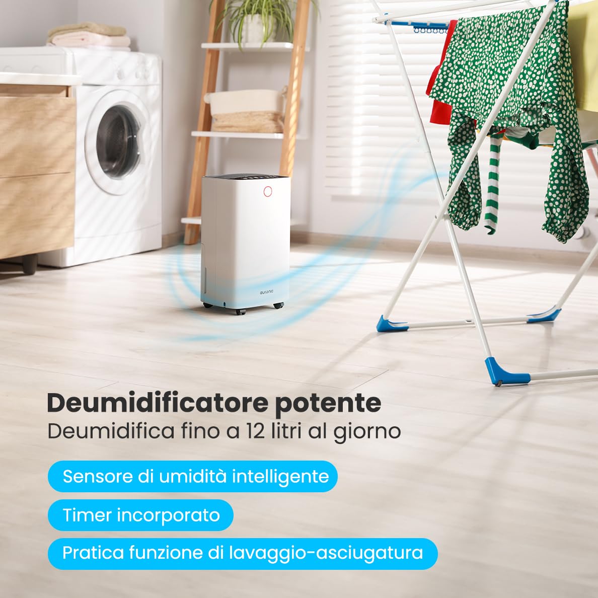 Auronic Deumidificatore Casa Muffa e Umidità Silenzioso - Portatile per Bagno - Purificatore Aria - 12 Litri Al Giorno