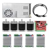 RATTMMOTOR 4 Axis CNC Controller Kit, Nema23 Stepper Motor23HS8430 270oz-in 76mm 3A 1.8Nm, TB6600 Stepper Motor Driver 24VDC, USB Mach3 Motion Control Card Breakout Board, 350W Switching Power Supply