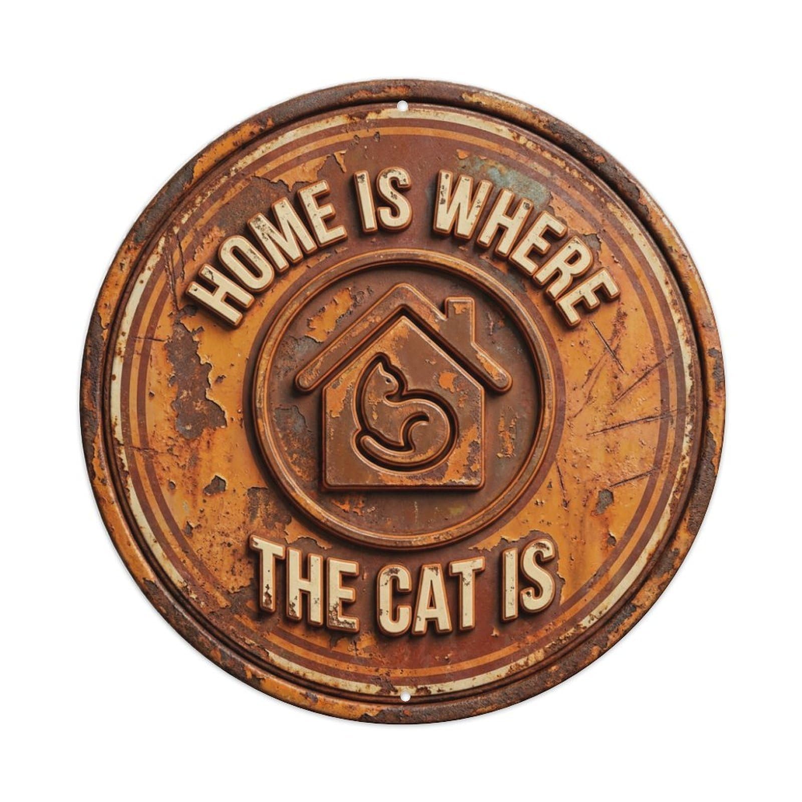 Home Where Cat Is Purr Metal Tin Sign Plaque Wall Decor for Cafe, Club Bar, Office, Home Garden Round Metal Poster 8x8Inch