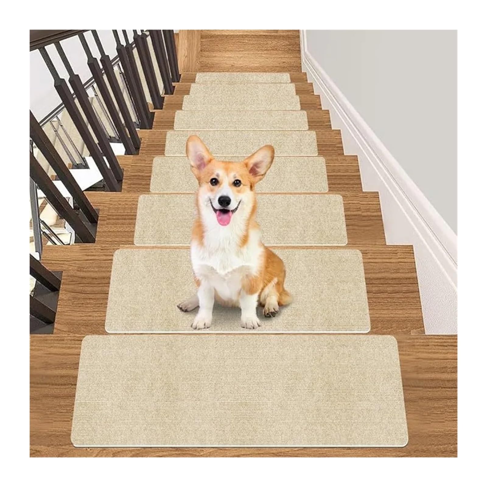 Alfombrillas antideslizantes para escaleras beige de 10 piezas con rayas suaves