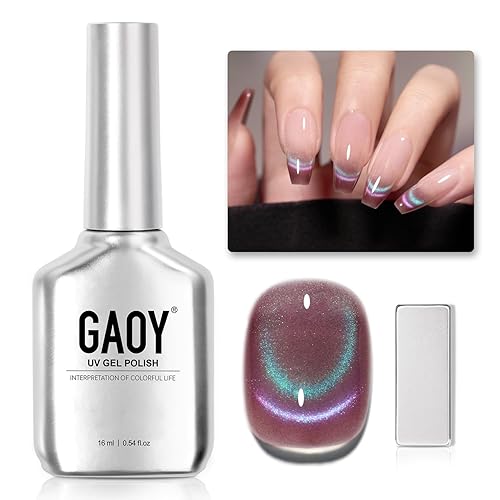 GAOY Esmalte de uñas de gel Cat Eye, esmalte de uñas holográfico con purpurina de 0.6 onzas líquidas con imán, gel UV translúcido reflectante,