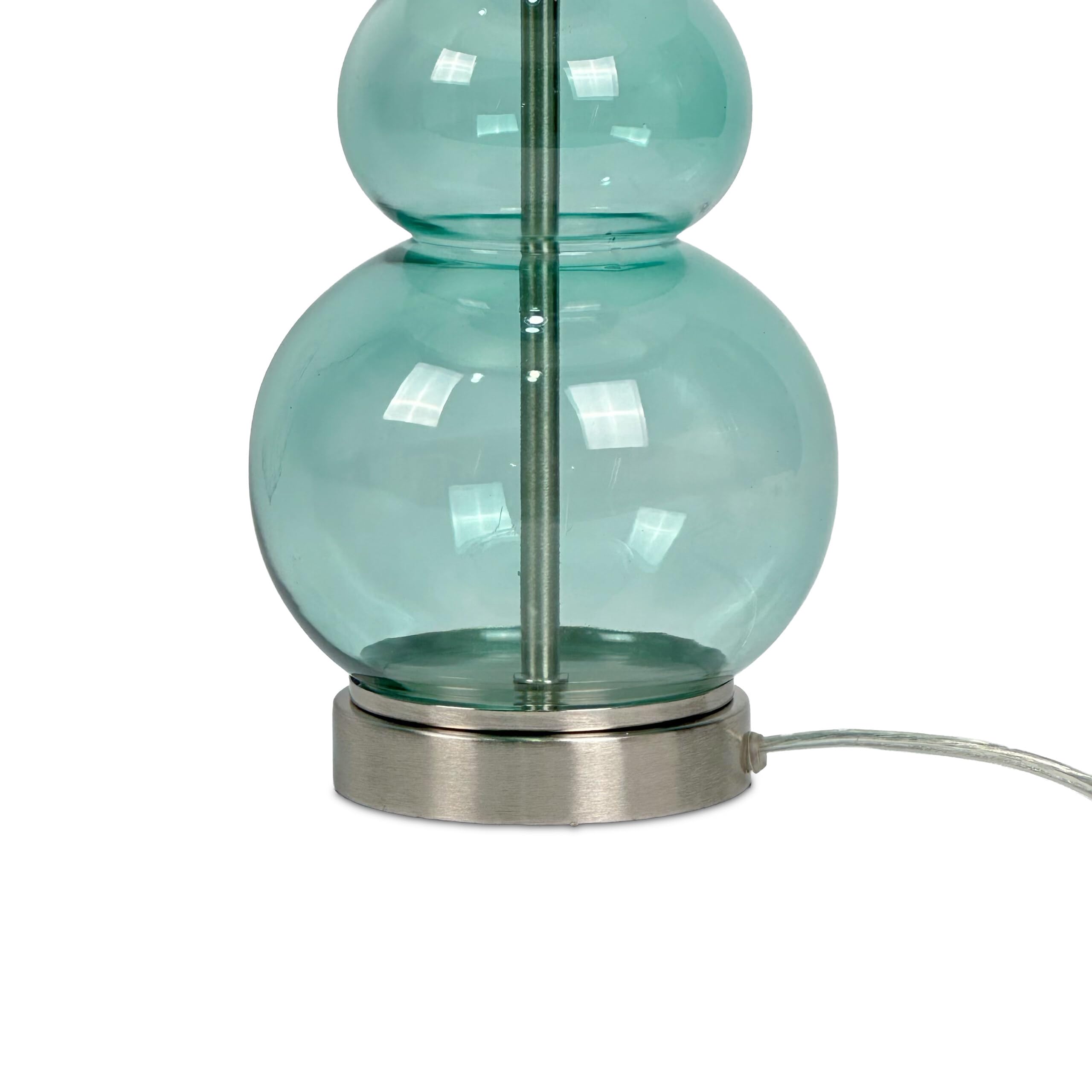 Relaxdays Tischlampe, Glasfuß & Stoffschirm, E14, HxD: 44 x 26 cm, Nachttischlampe mit Kabel, Schlafzimmer, weiß/blau