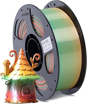 ANYCUBIC Silk Filament, Clog-Free Shiny 3D Printer PLA Filament 1.75mm Dimensional Accuracy +/- 0.02mm, 1KG Reusable Spool 2.2 lbs, Silk Rainbow