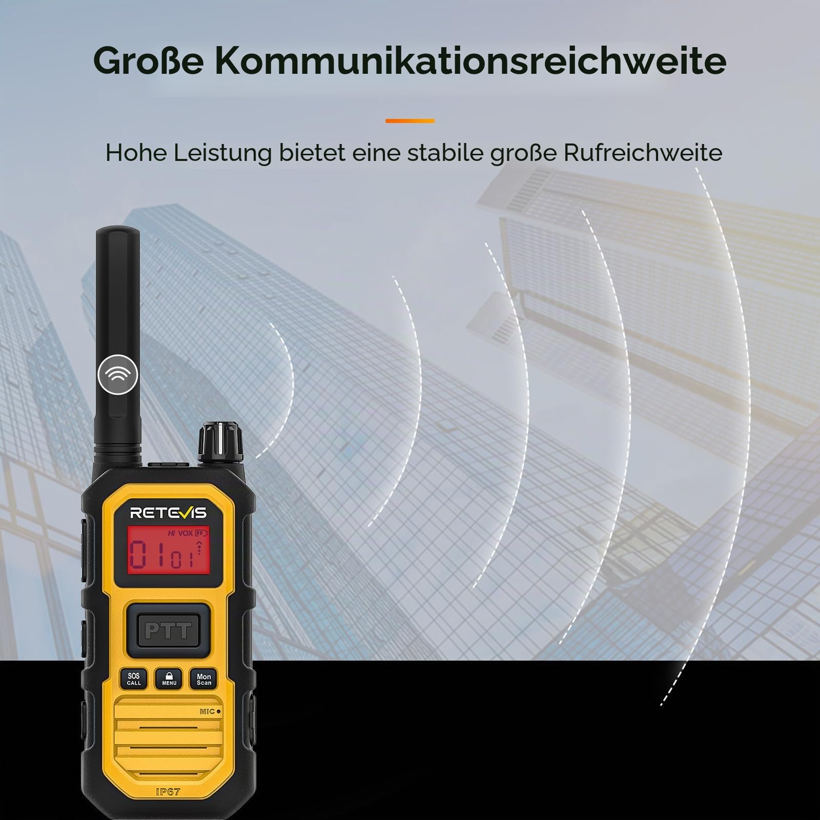 Retevis RB648Plus Walkie Talkie mit Großer Reichweite, IP67 Funkgerät | 2000mAh Typ C, Dual-PTT, Vibrationserinnerung, Robustes Funkgeräte für Bauernhof Baustellen (1 Stück, Gelb)