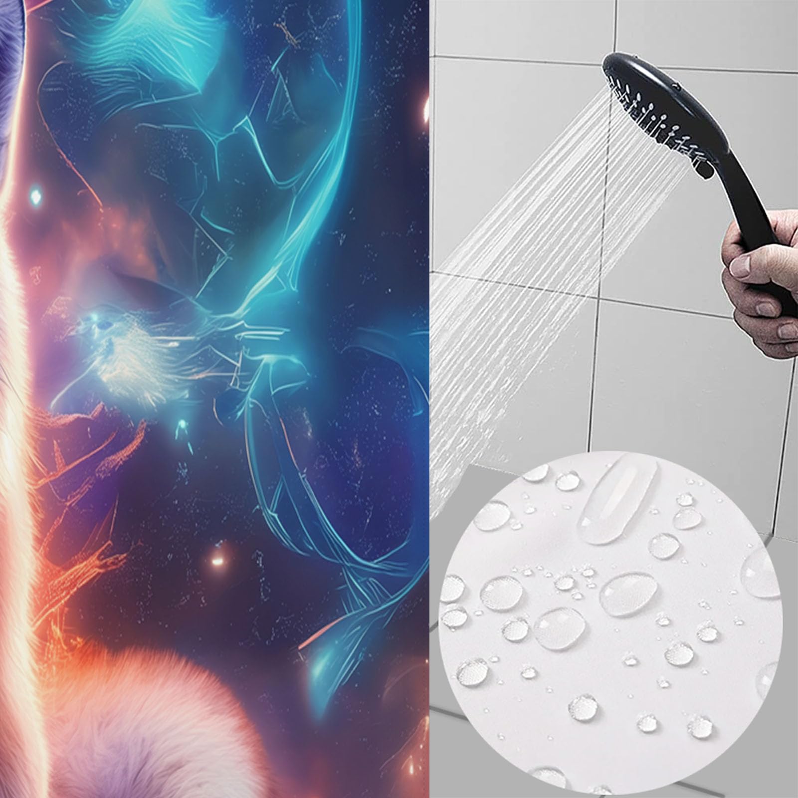 Cortina de Ducha con impresión Digital de Fantasía Animales Cortina de Baño con Cielo Estrellado Zorro,240x200cm Impermeable Cortinas de Ducha con 12 Ganchos Tela de poliéster para baño