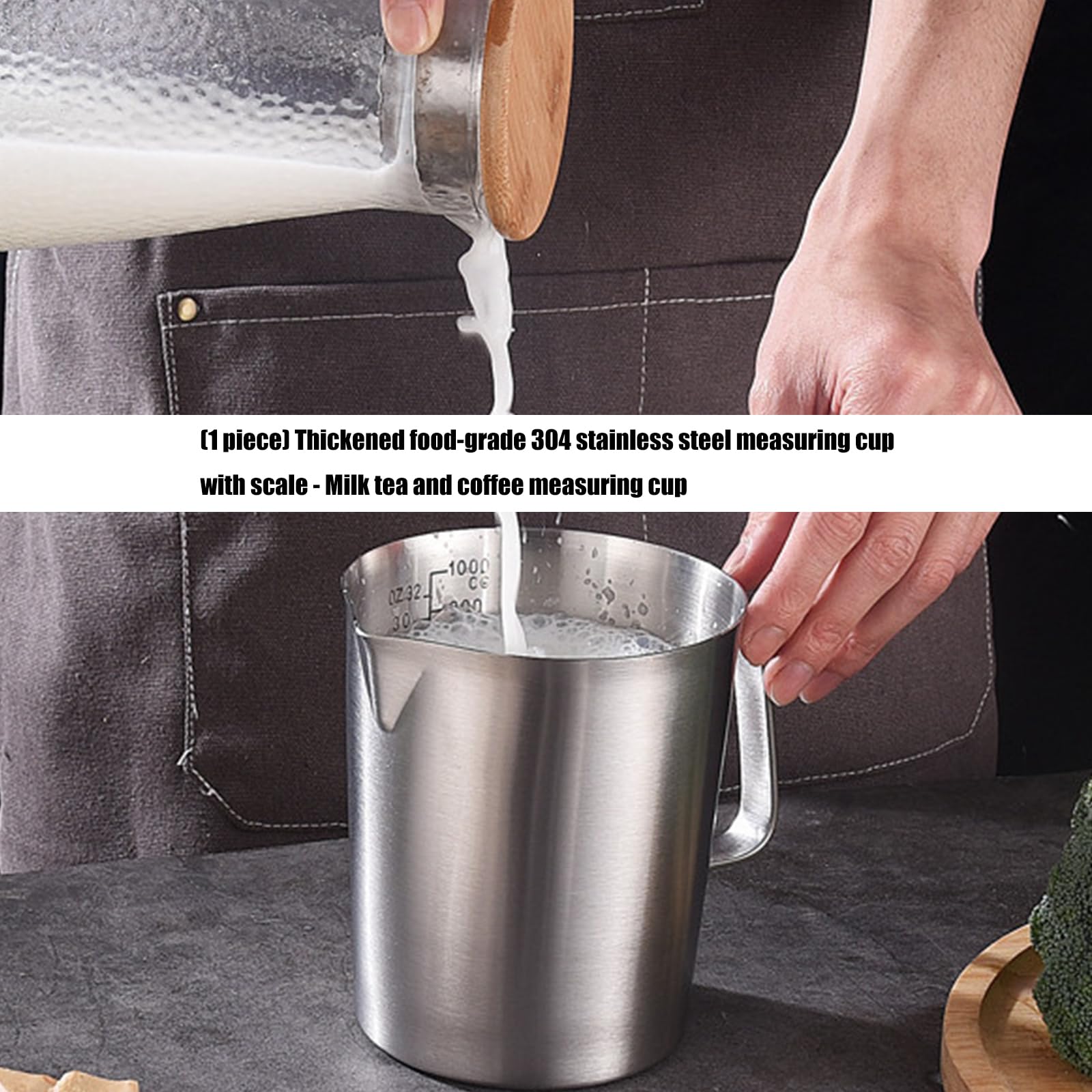 Tazas medidoras de café de grado comercial 304 de acero inoxidable, cubierta de bloqueo, escala precisa para cafeterías, uso de acero inoxidable, taza medidora de preparación de bebidas