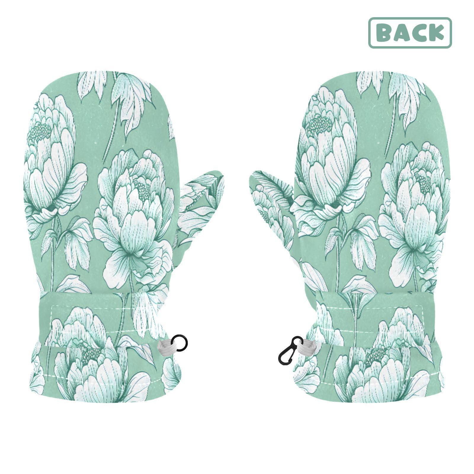 Kid's Winter Gloves Children Warm Gloves White Flower Plane Leaves for Boys Girl Age 4-6 Years