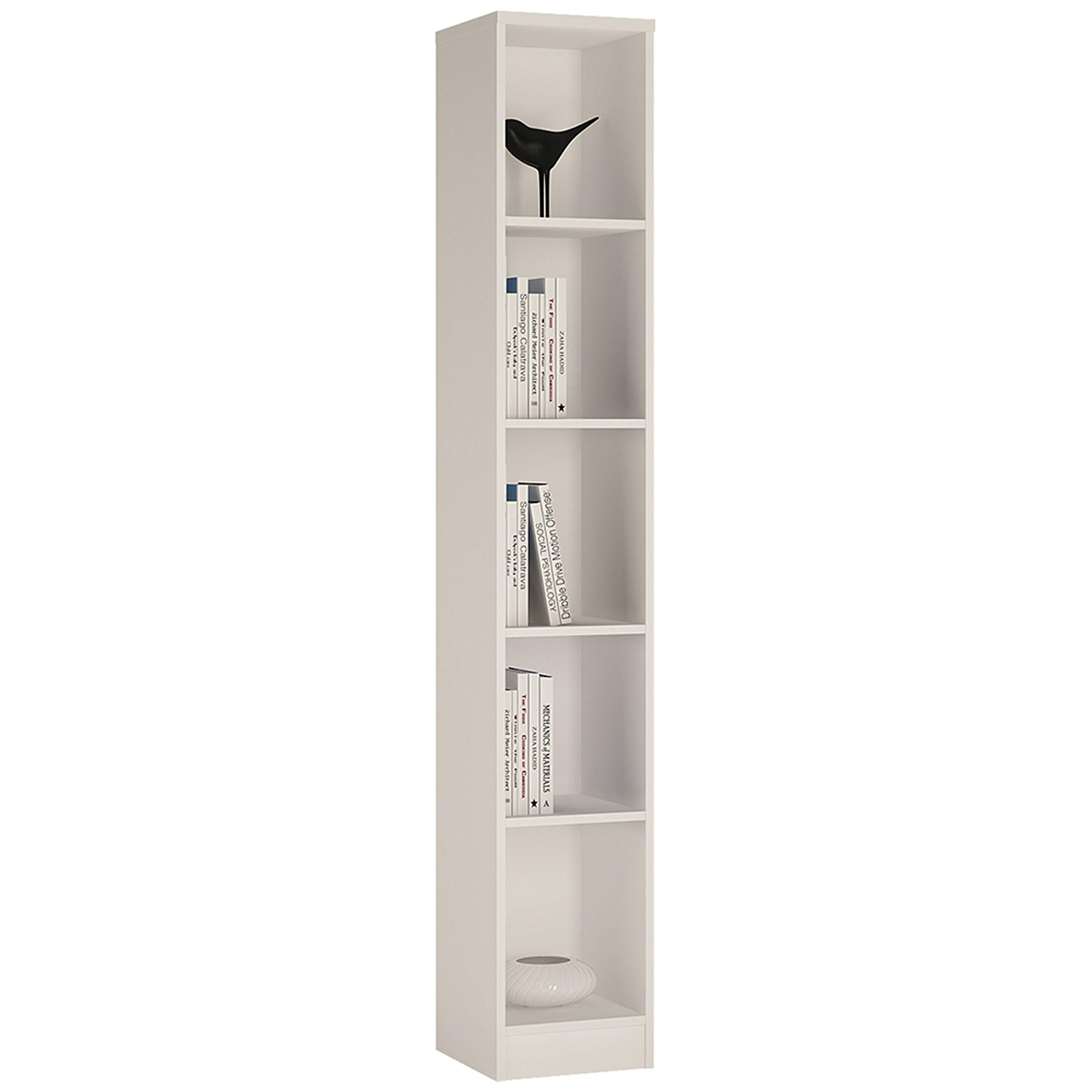 Furniture To Go 4 YOU Tall Narrow Bookcase with Melamine, Pearl White