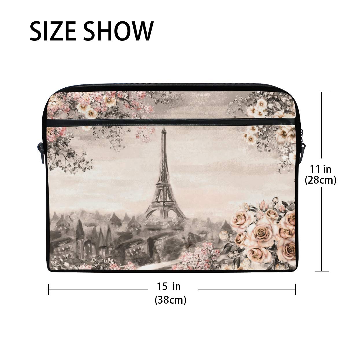 MRMIAN Eiffel Tower Rose Flower in Paris Laptop Case Bag Sleeve Portable/Crossbody Messenger Briefcase Convertible w/Strap Pocket for MacBook Air/Pro Surface Dell ASUS hp Lenovo 15-15.4 inch