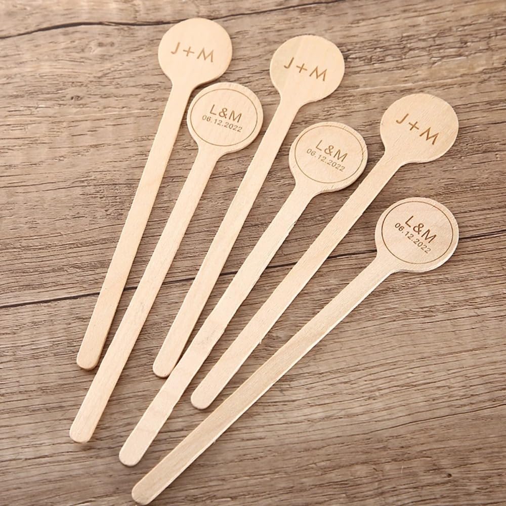 Agitatore per caffè in legno personalizzato, bastoncini in legno personalizzati per matrimoni, cocktail, agitatori per bevande, cocktail (100 pezzi)