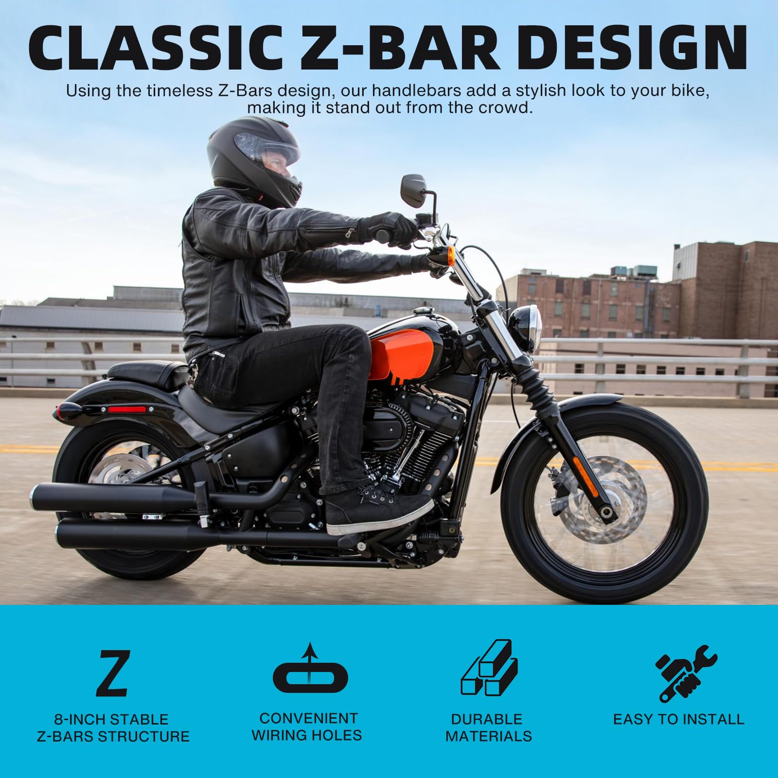 DREAMIZER Manillar de motocicleta Z Bars de 25mm y 1", Estilo Ape Hanger para Drag Custom con 8'' Altura, Compatible con Harley Honda Yamaha Suzuki Kawasaki Triumph Bobber Chopper Cruisers Sportster.