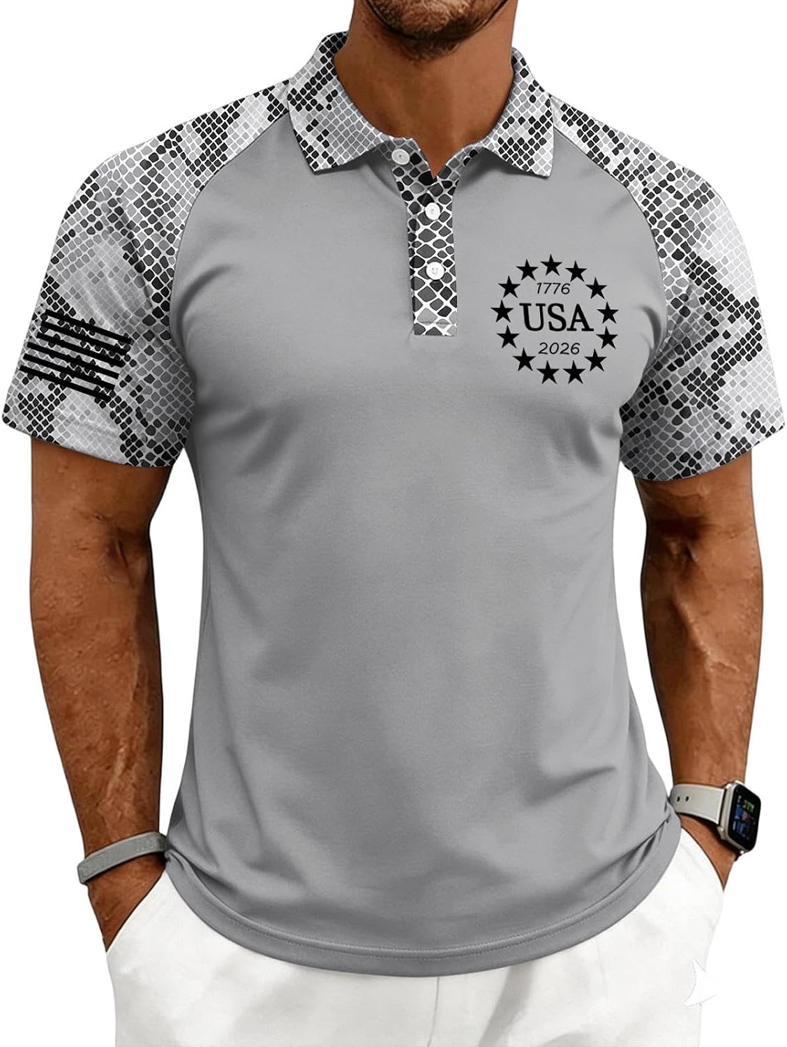 Ymosrh Men's Polo Shirt Short Sleeve 1776-2026 Independence Day Stars and Stripes Flag Print Patriotic Golf Shirt, S-3XL