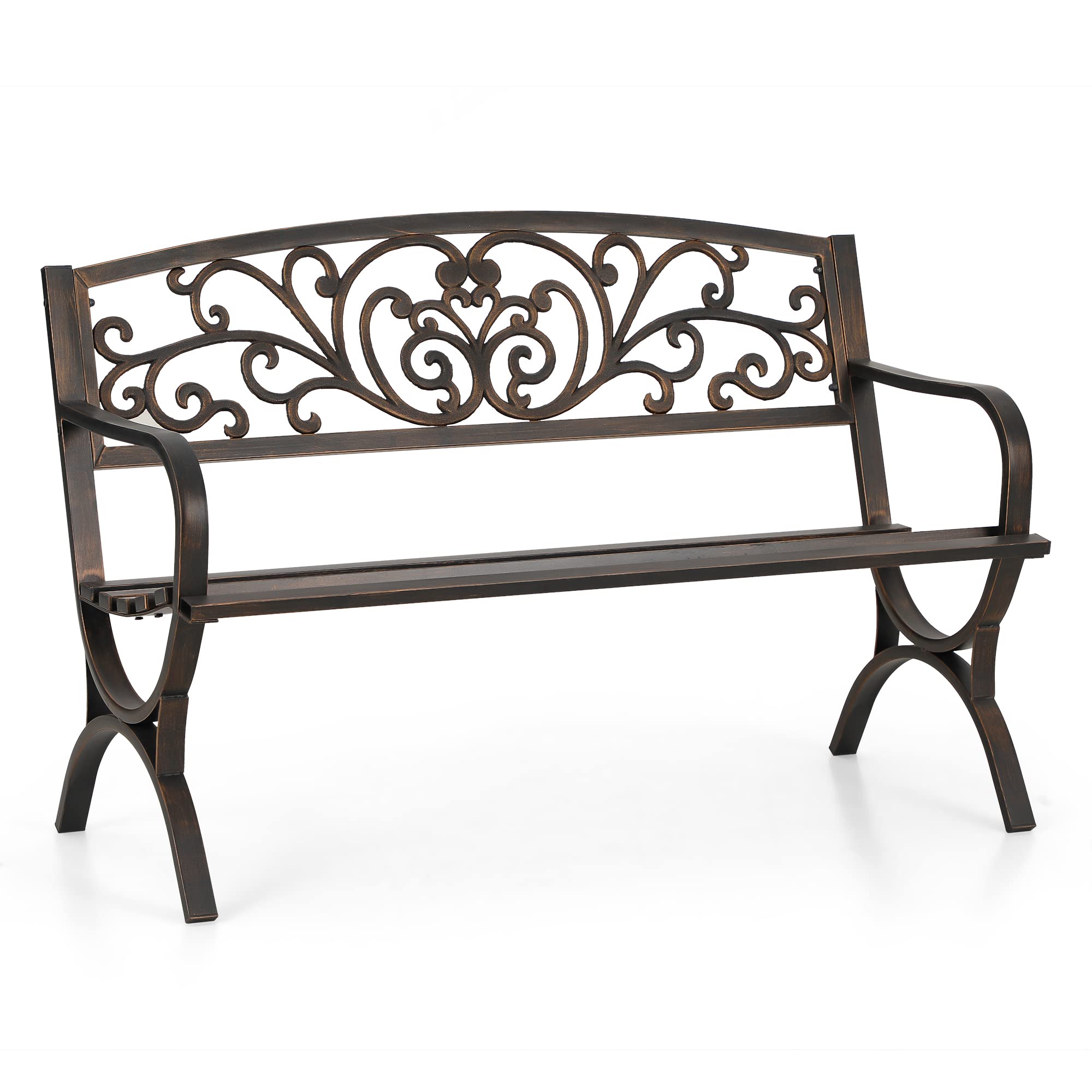 Sophia & William Metal Outdoor Bench, 50" Outdoor Garden Bench Patio Park Bench, Cast Iron Park Benches for Outside with Floral Design Backrest, Bronze