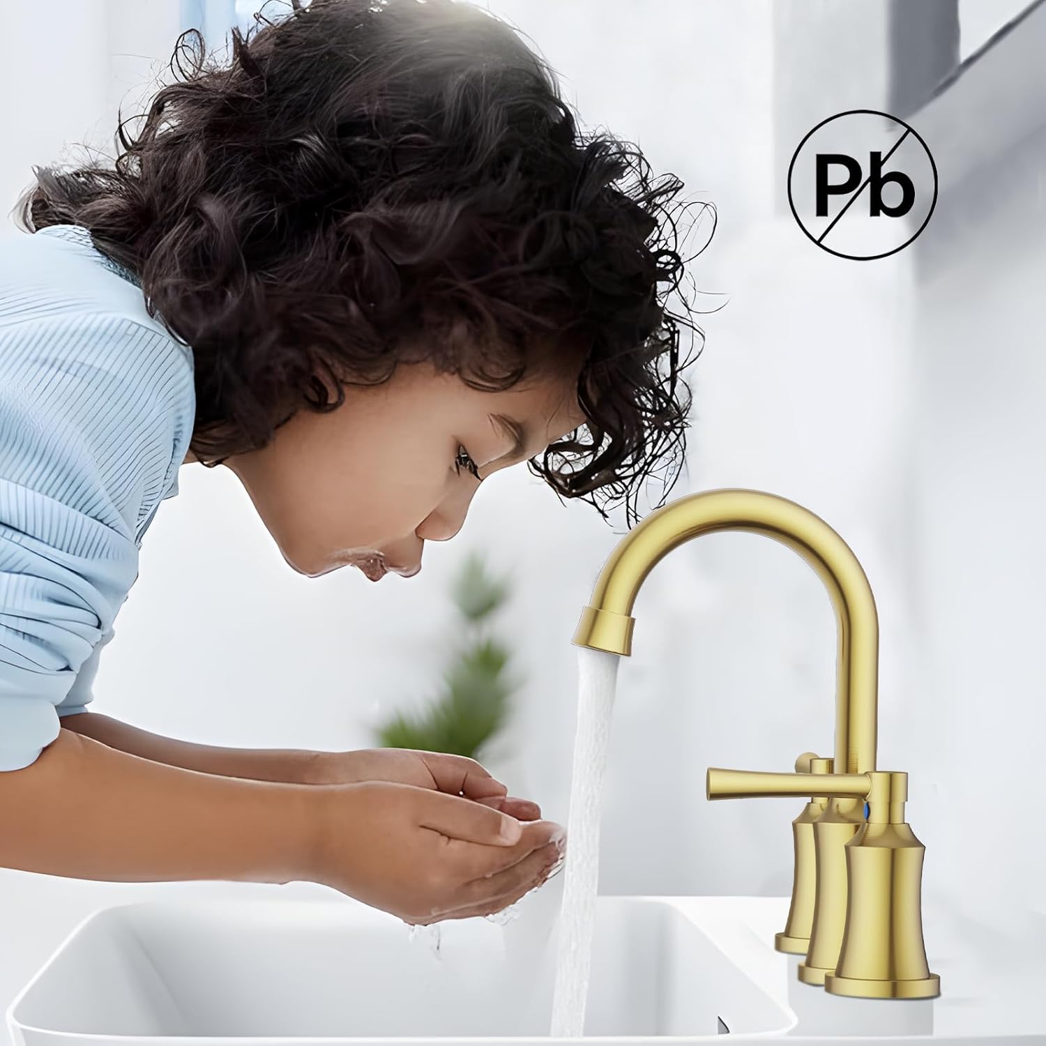 Hurran Bathroom Faucet 3 Hole, 8 Inch Widespread Bathroom Faucets with Pop-up Drain and Supply Line, Bathroom Sink Faucet for Sink, Vanity, RV, Brushed Gold - Image 3