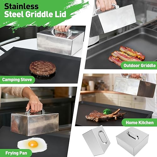 Miniatura 7 de Plancha universal de acero al carbono, tapa cuadrada de 8.67 pulgadas, para parrilla de gas al aire libre, inducción, estufa de gaseléctrica y