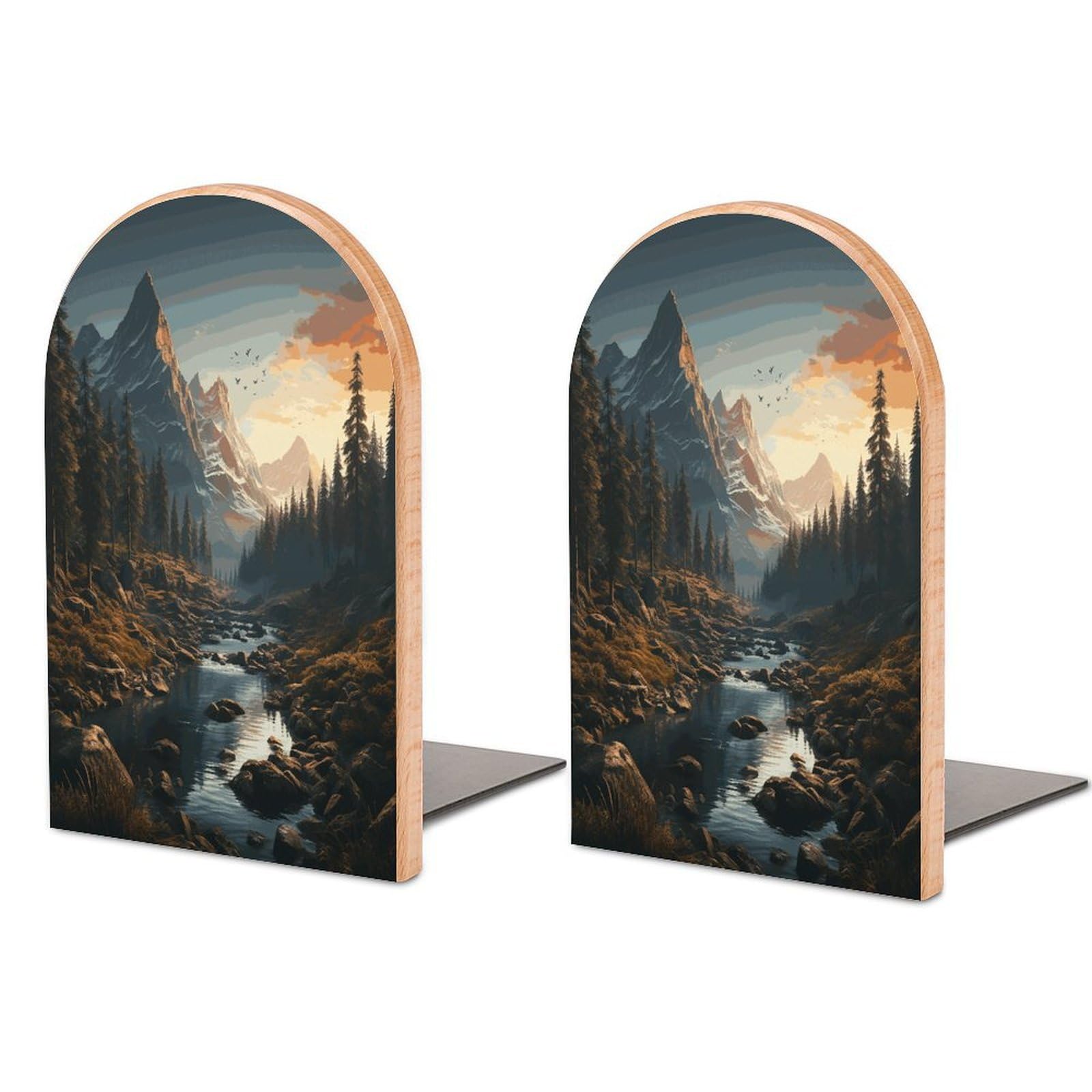 Wilderness Book Ends Wood Non-Skid Bookend for Shelves Heavy Duty Bookends with Metal Base Decorative Books Stopper Desk Organizers Book Dividers for Office Home 1 Pair