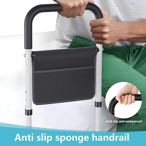 Miniatura 5 de Hopelight Asa de soporte de riel de cama ajustable con bolsa de almacenamiento, blanco y negro, protector de seguridad de asistencia de altura,