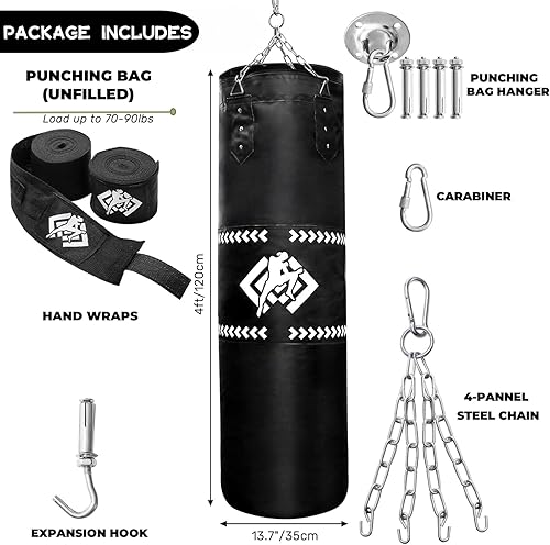 Miniatura 2 de ZOOFOX Saco de boxeo para adultos, bolsa pesada de 4 pies con cadenas y envolturas de mano para principiantes, bolsa de boxeo 5 en 1 para