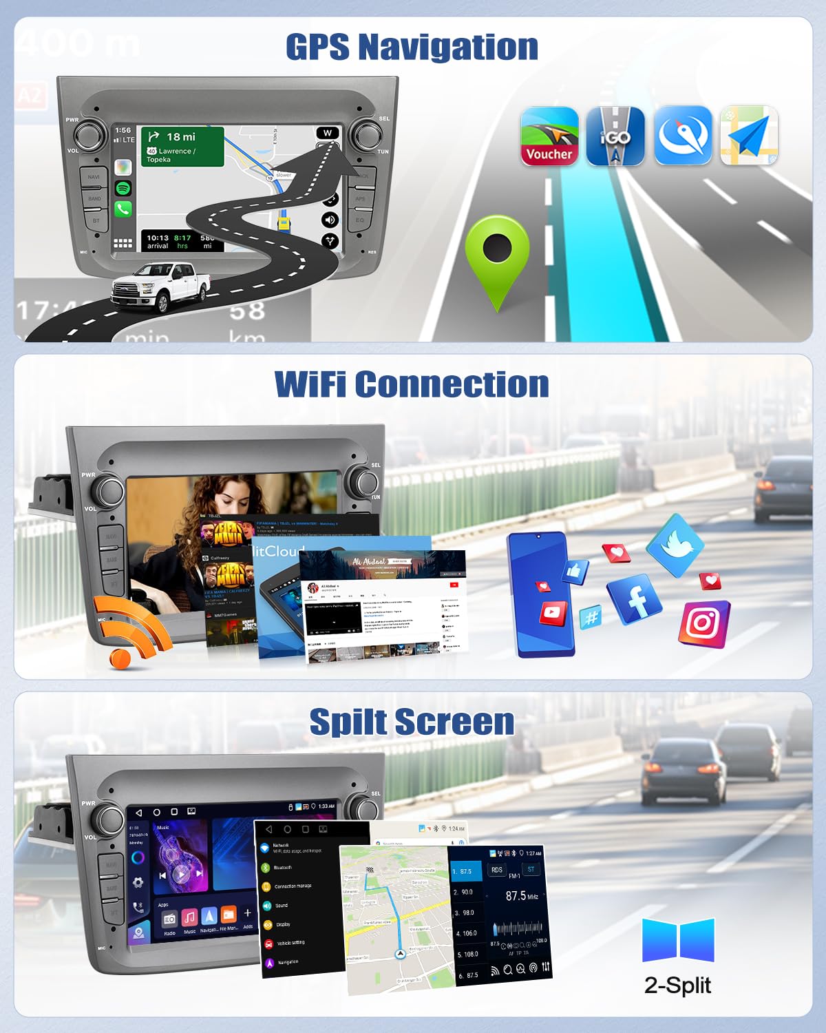 CAMECHO [4+64 GB] odtwarzacz samochodowy z systemem Android 15 dla Alfa Romeo Mito (2008–2016) z bezprzewodowym Android Auto i CarPlay nawigacją ekran dotykowy 7 cali Bluetooth WiFi FM/RDS EQ