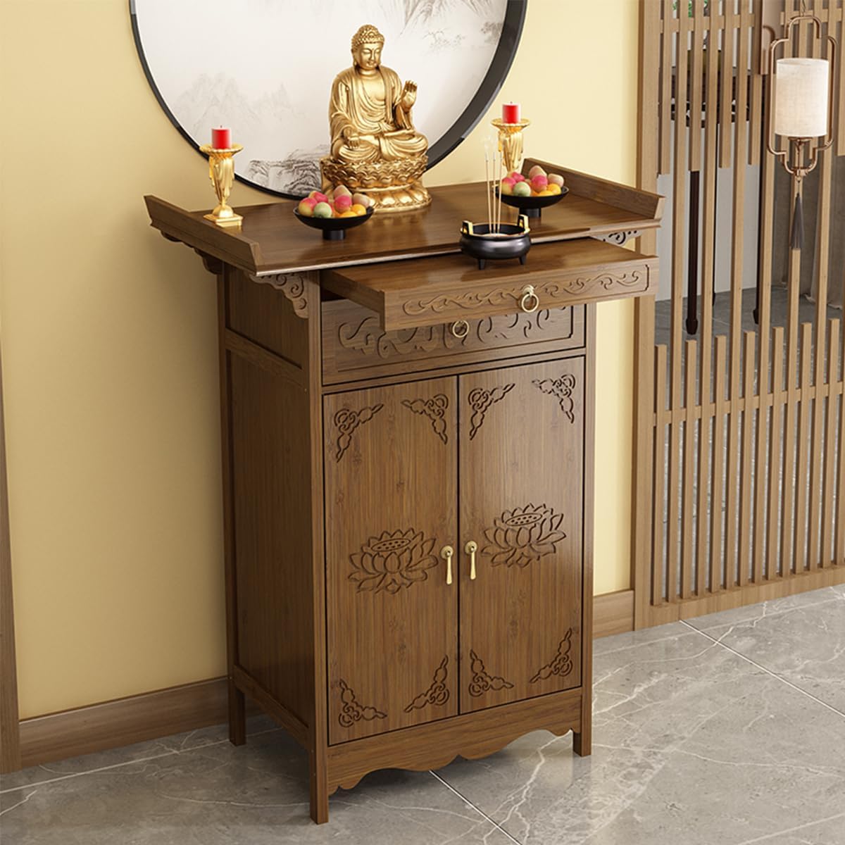 Personal Shrine Altar Table Buddha Niche Cabinet with Drawer, Meditation Table Altar,Altar Table with Storage,Altar Cabinet,Home Incense Table (31.5x15.7x42.5in)