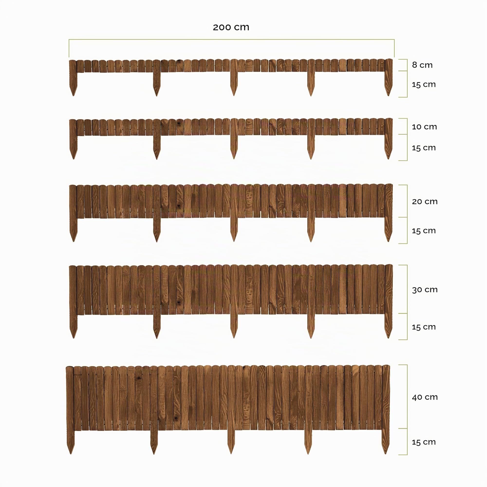 Garronda Rollborder bordure per aiuole e prato recinzione staccionata in legno flessibile 200 cm bordatura da giardino esterno delimitatore aiuole GD-0046 (Marrone Scuro Altezza: 20 cm)