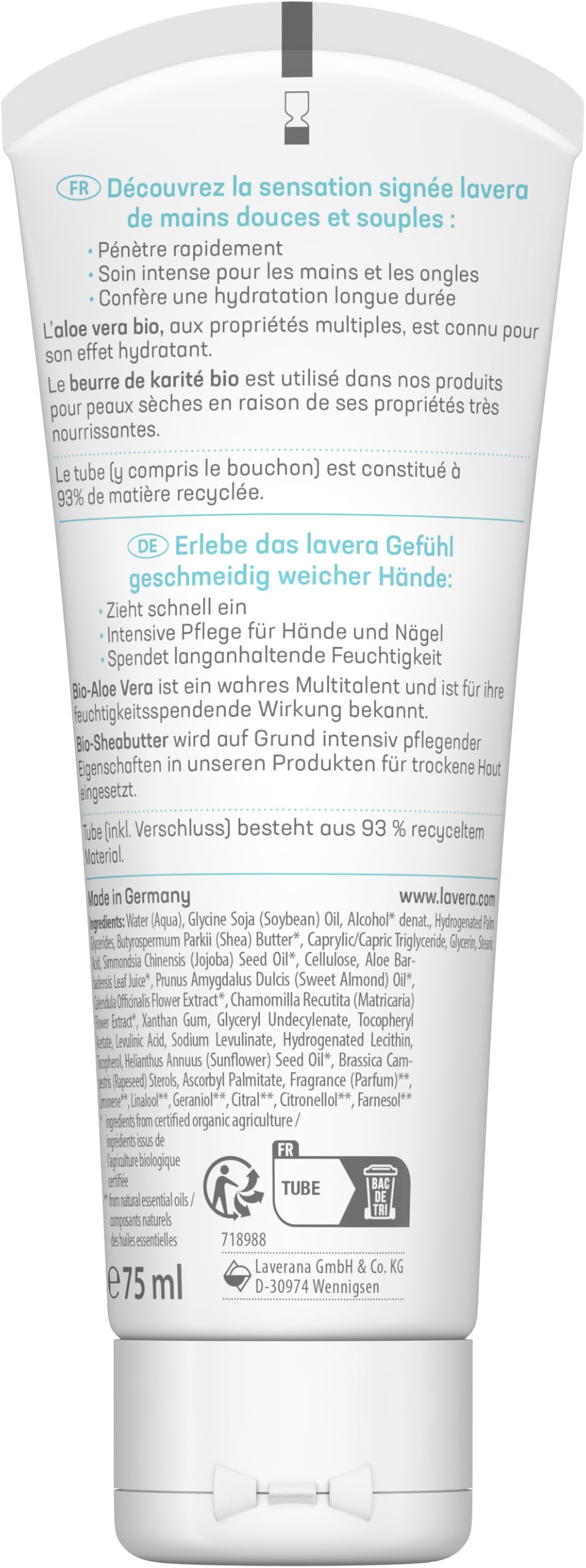 Lavera Naturkosmetik - Crème Mains Réparatrice - végan -ALOE VERA BIO & Beurre de Karité BIO - 75ml
