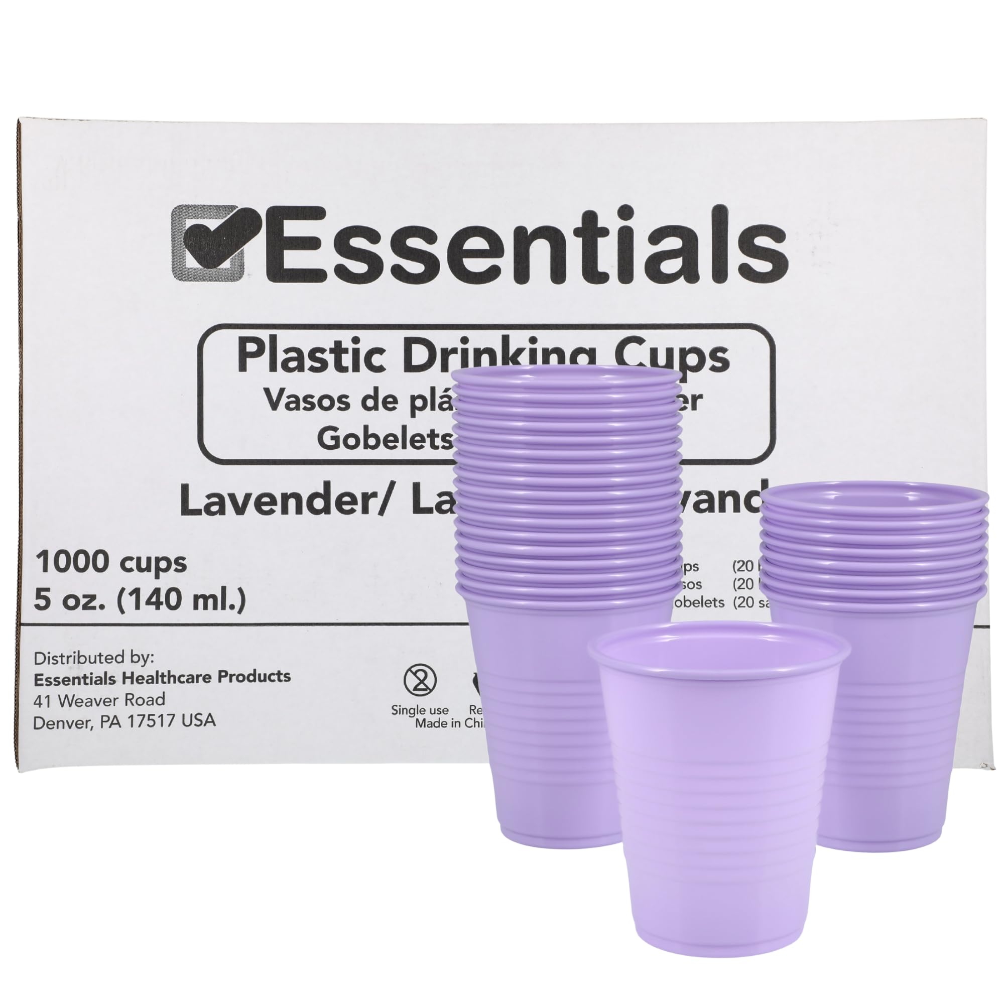 Essentials Healthcare Products Plastic Drinking Cups - Full Case of 1000 Cups - Lavender 5 oz Disoposable Cups for Cold Beverages, Parties, Office, or Medical Use - Durable & Convenient