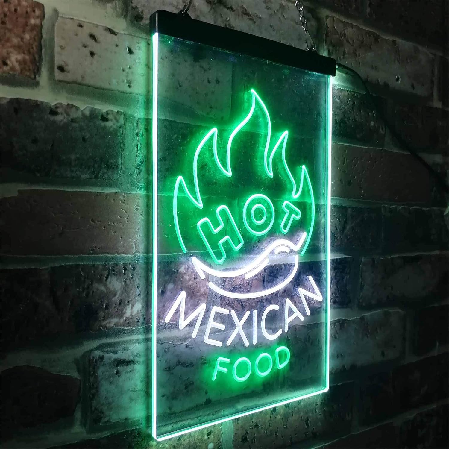 ADVPRO Hot Mexican Food Bar Dual Color LED Neon Sign White & Green 16" x 24" st6s46-i2101-wg