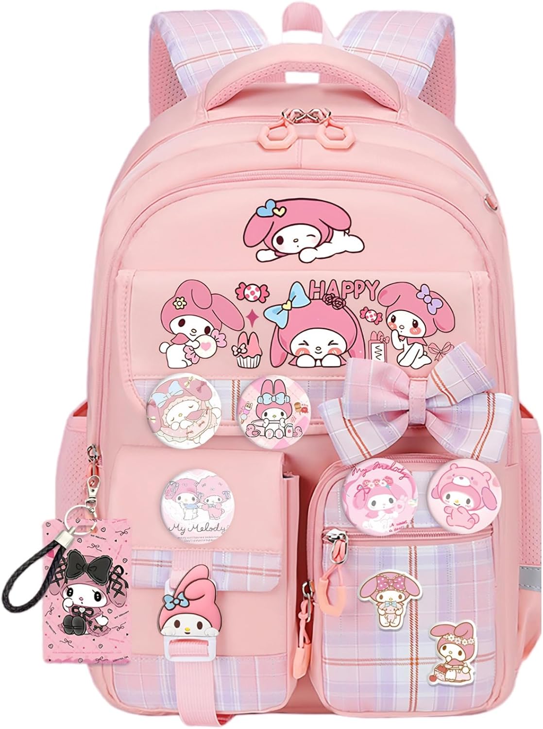Kawaii Backpack with 22Pcs Accessories Anime Cartoon Anti-Theft Travel Aesthetic New Semester Gifts Bag with Cute Pin