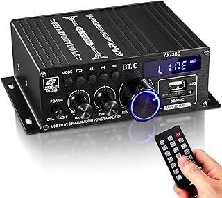 Facmogu AK380 Max 200Wx2 Mini Audio Power Amplifier, RMS 40Wx2 2.0 CH Bluetooth Receiver Speaker Amp with 12V 5A Power Supply, Bass & Treble Control Music Player Sound Amplifier for Car Home Garage
