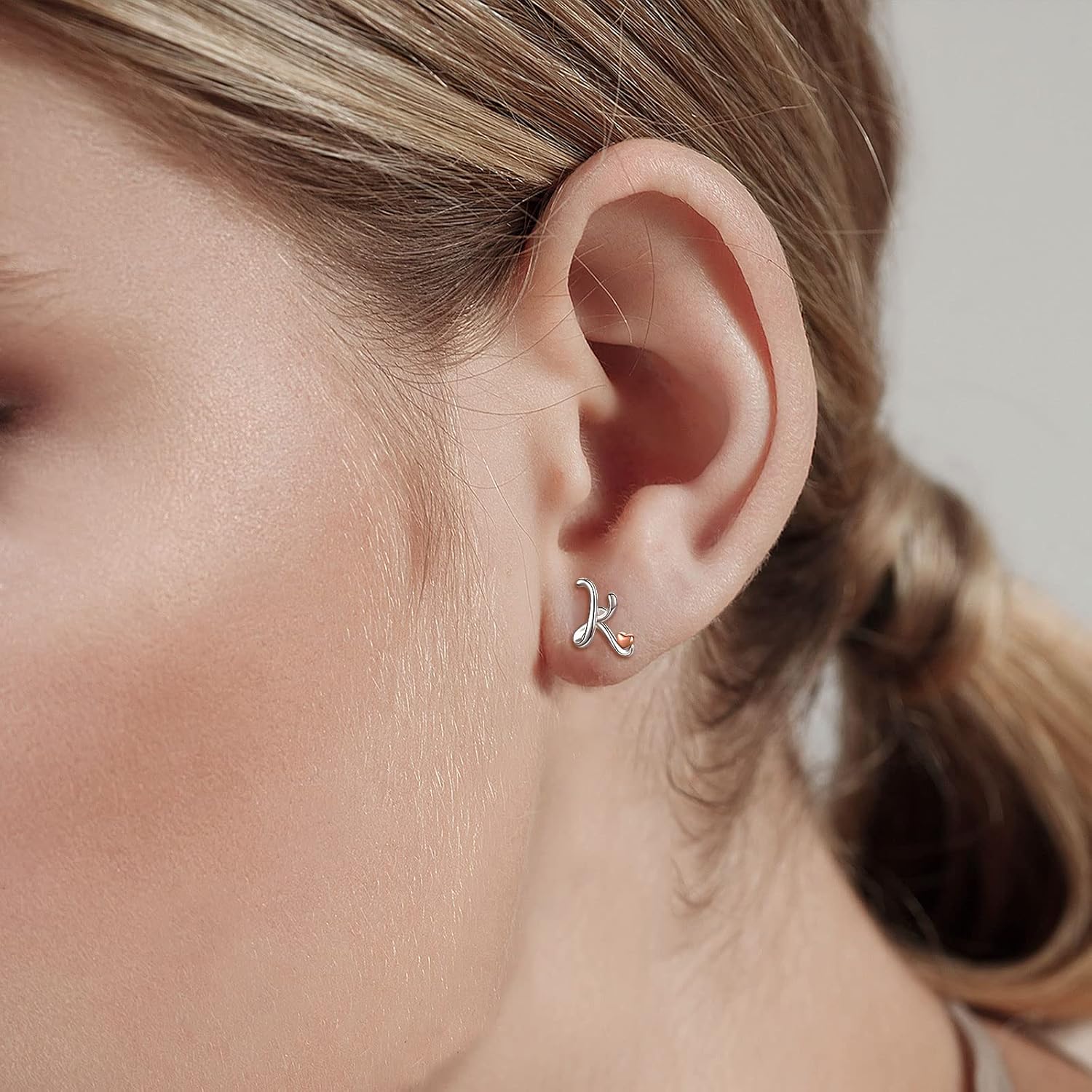 CELESTIA 925 Sterling Silver Initial Earrings 26 Letter with Rose Gold Heart Earrings Studs - Image 4