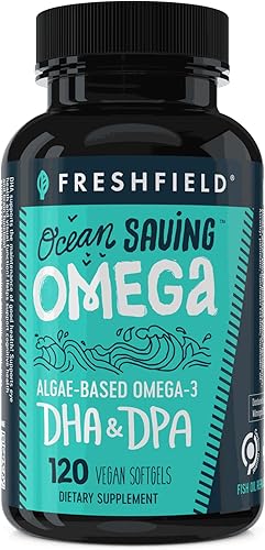 Freshfield Omega 3, suplementos de DHA, aceite de algas, omega vegano, reemplazo de aceite de pescado que ahorra océano, de origen sostenible, los