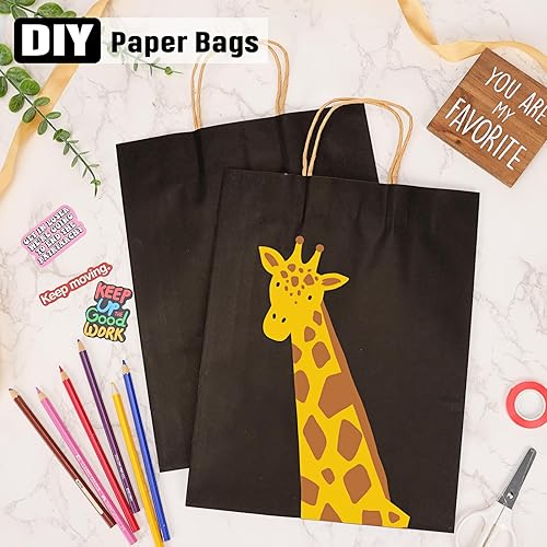 Miniatura 4 de Moretoes 50 bolsas de regalo negras de 10 x 5 x 13 pulgadas, bolsas de papel kraft con asas a granel, bolsas de compras, bolsas de venta al por