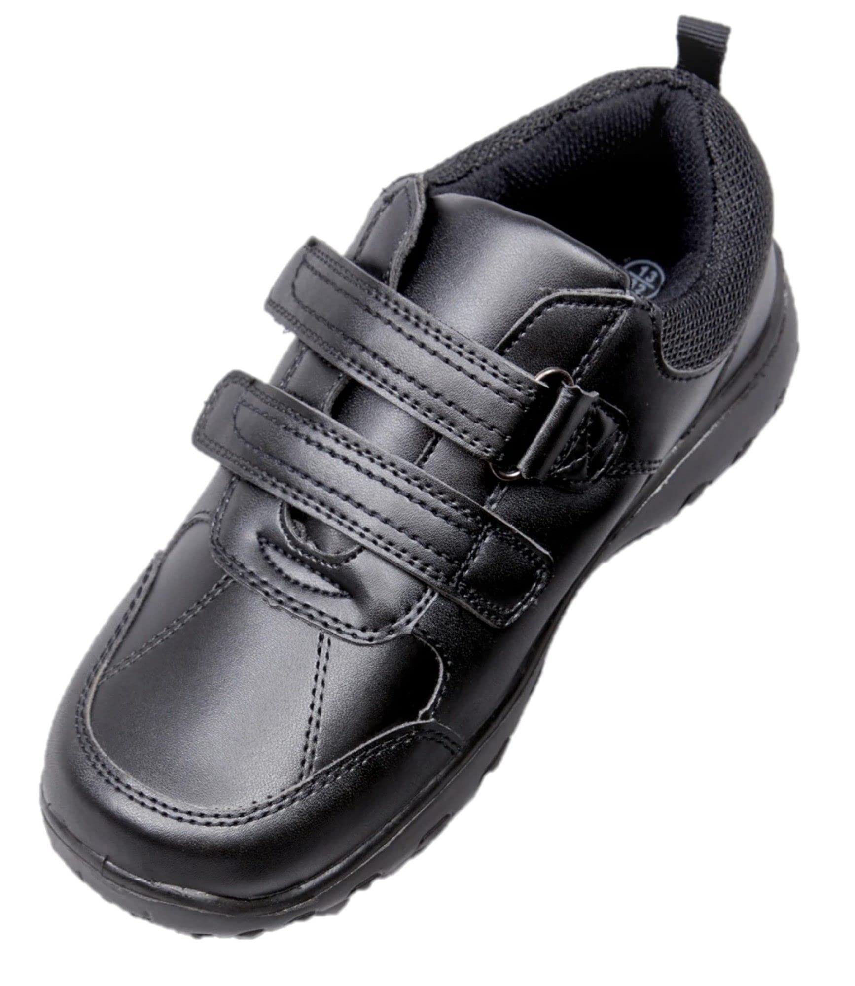 Thingimijigs Zapatos escolares negros mate para niños con doble toque y correas de cierre