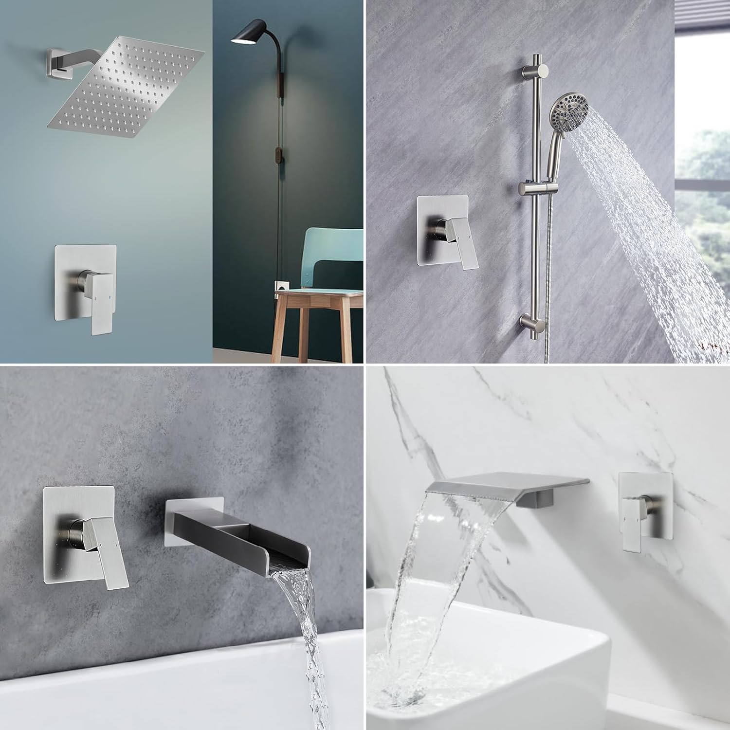 Shower Mixer Valve Handle, Wall Mounted Shower Trim Kit with 5.3 Inch Cover Plate, Brushed Nickel Bathroom Mixing Valve Replacement
