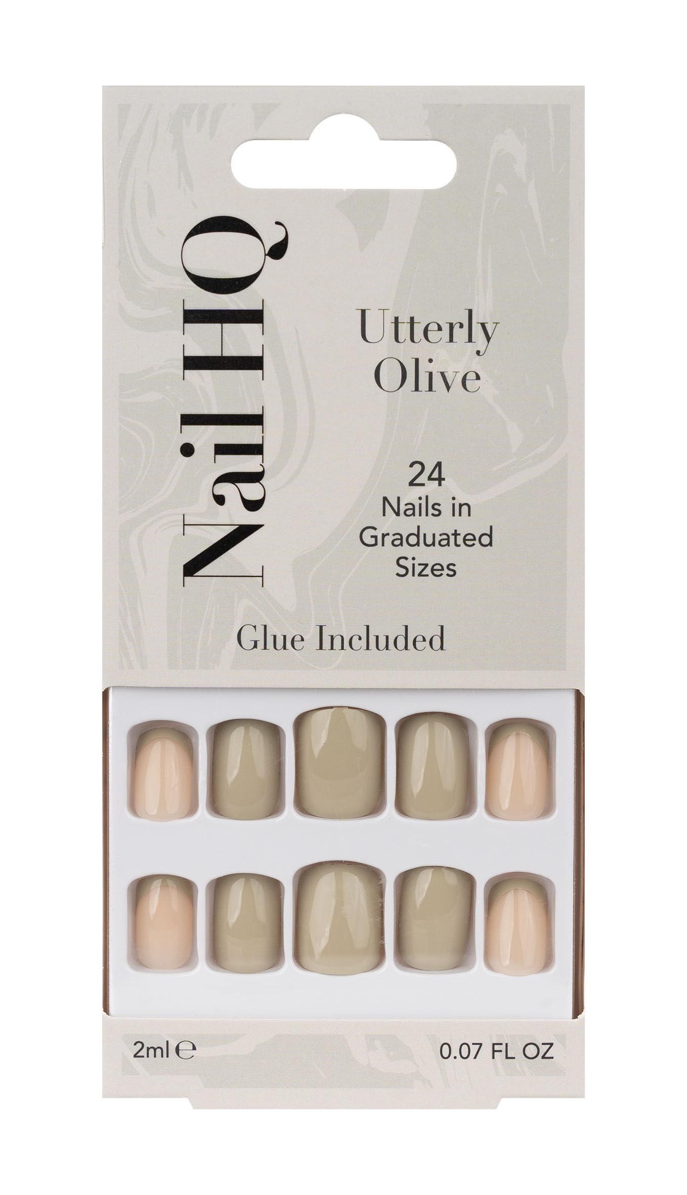 Nail HQ Press On Nails – Utterly Olive Square Nails, 24 Durable Glossy Finish False Nails for Salon-Quality Manicure at Home
